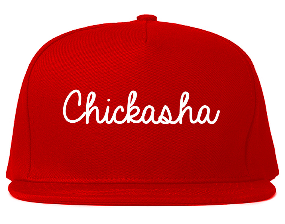 Chickasha Oklahoma OK Script Mens Snapback Hat Red