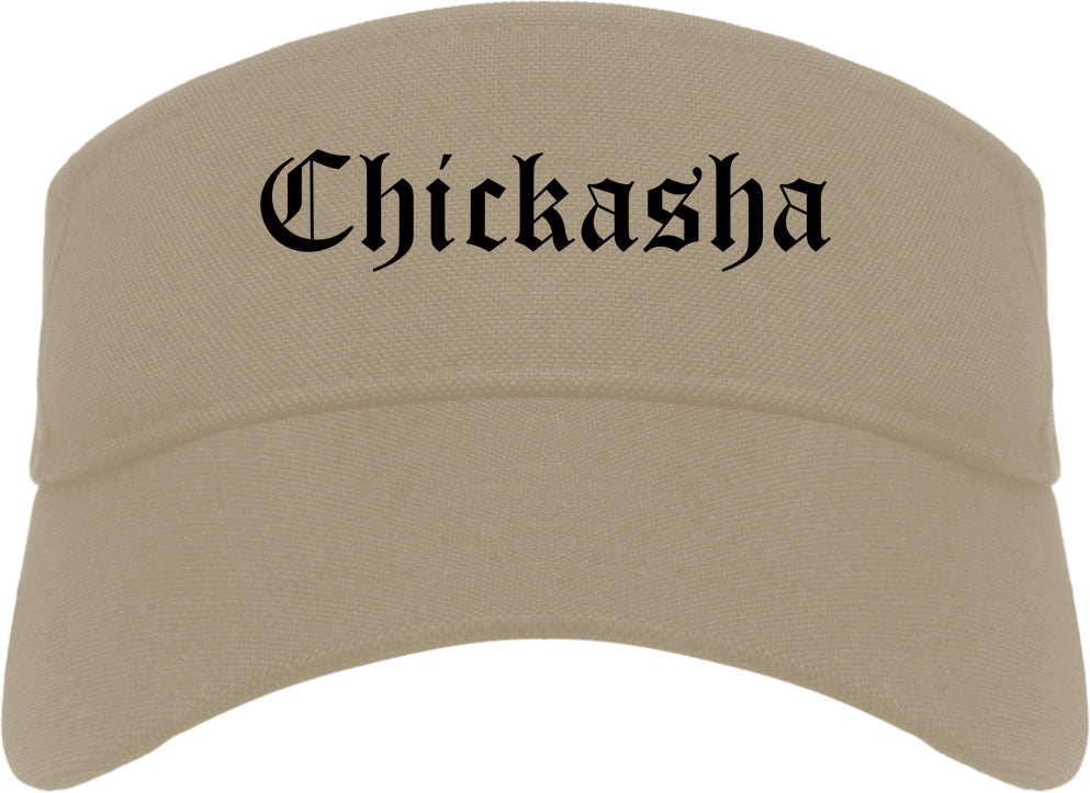Chickasha Oklahoma OK Old English Mens Visor Cap Hat Khaki
