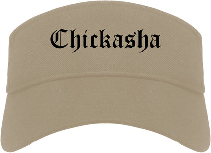 Chickasha Oklahoma OK Old English Mens Visor Cap Hat Khaki