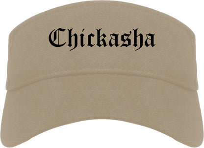 Chickasha Oklahoma OK Old English Mens Visor Cap Hat Khaki