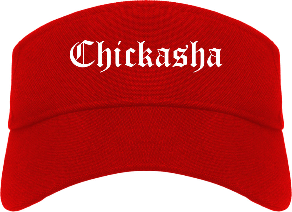 Chickasha Oklahoma OK Old English Mens Visor Cap Hat Red