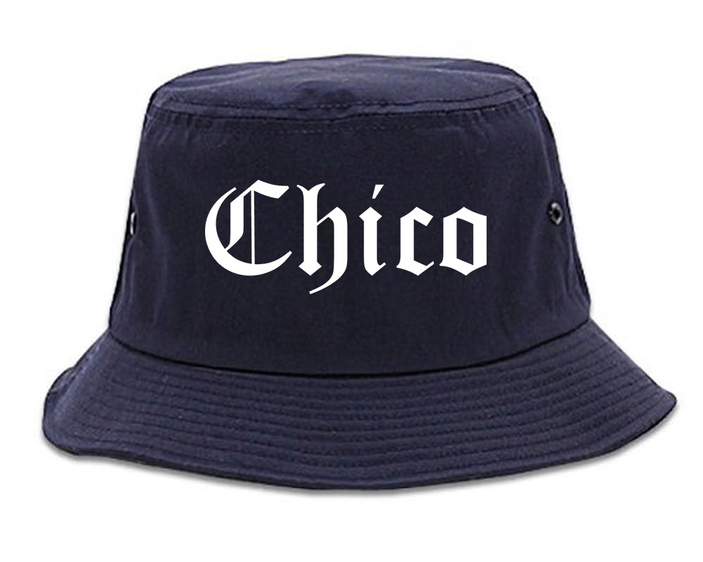 Chico California CA Old English Mens Bucket Hat Navy Blue