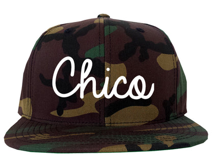 Chico California CA Script Mens Snapback Hat Army Camo