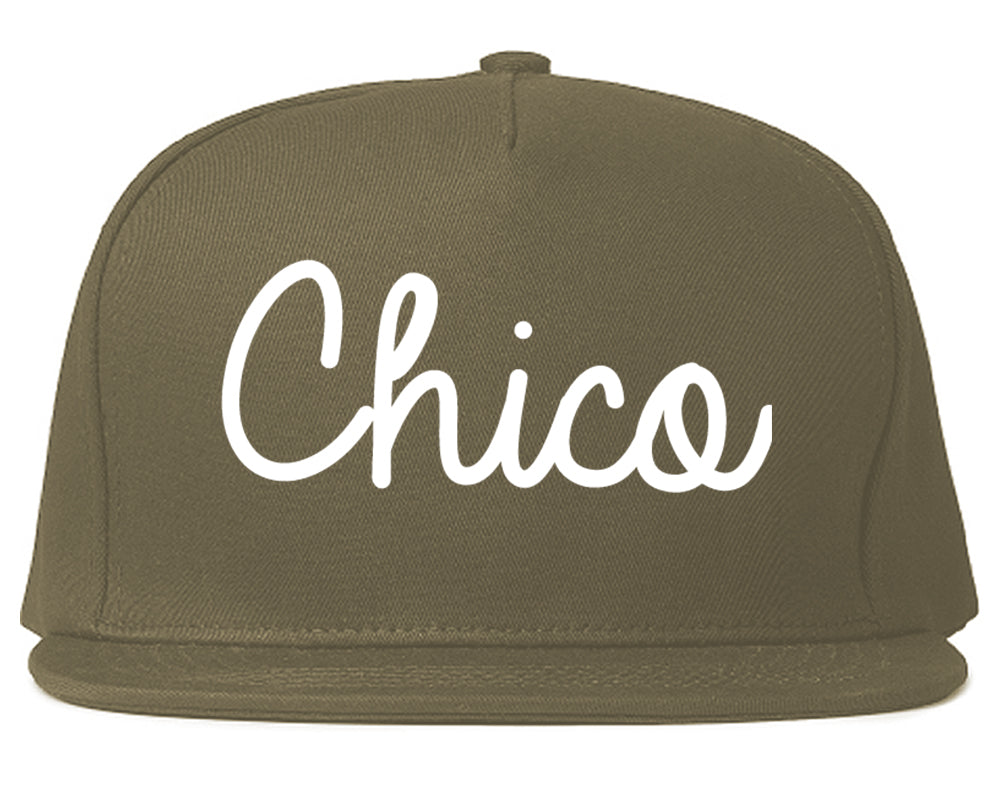 Chico California CA Script Mens Snapback Hat Grey