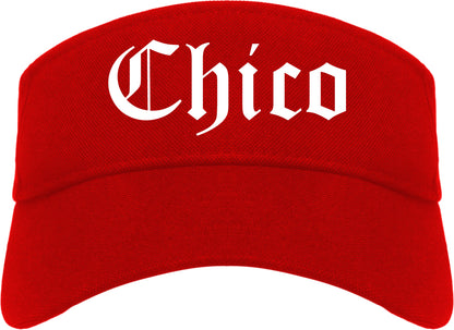 Chico California CA Old English Mens Visor Cap Hat Red