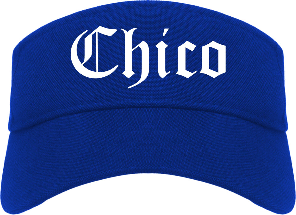 Chico California CA Old English Mens Visor Cap Hat Royal Blue