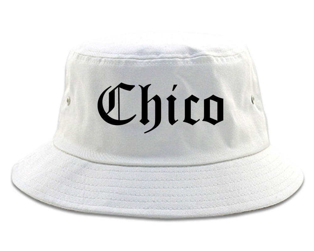 Chico California CA Old English Mens Bucket Hat White