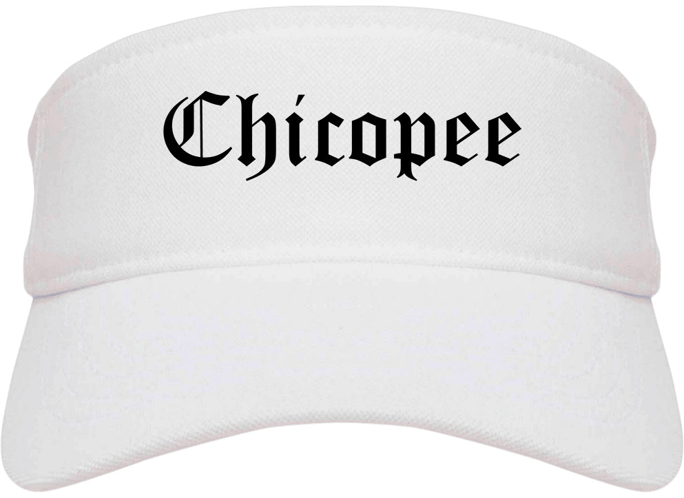 Chicopee Massachusetts MA Old English Mens Visor Cap Hat White