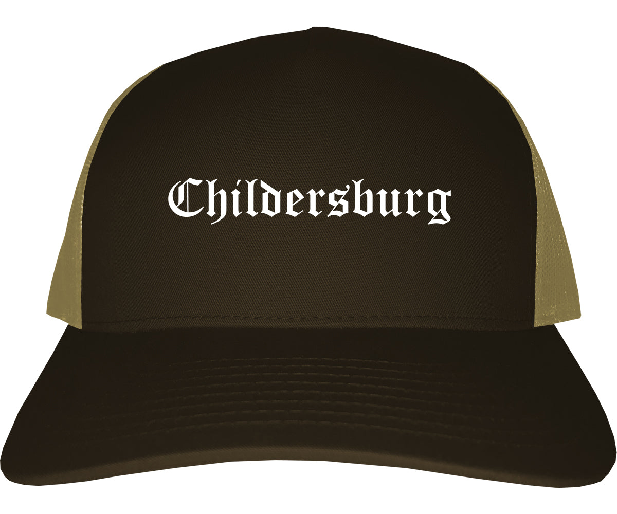 Childersburg Alabama AL Old English Mens Trucker Hat Cap Brown