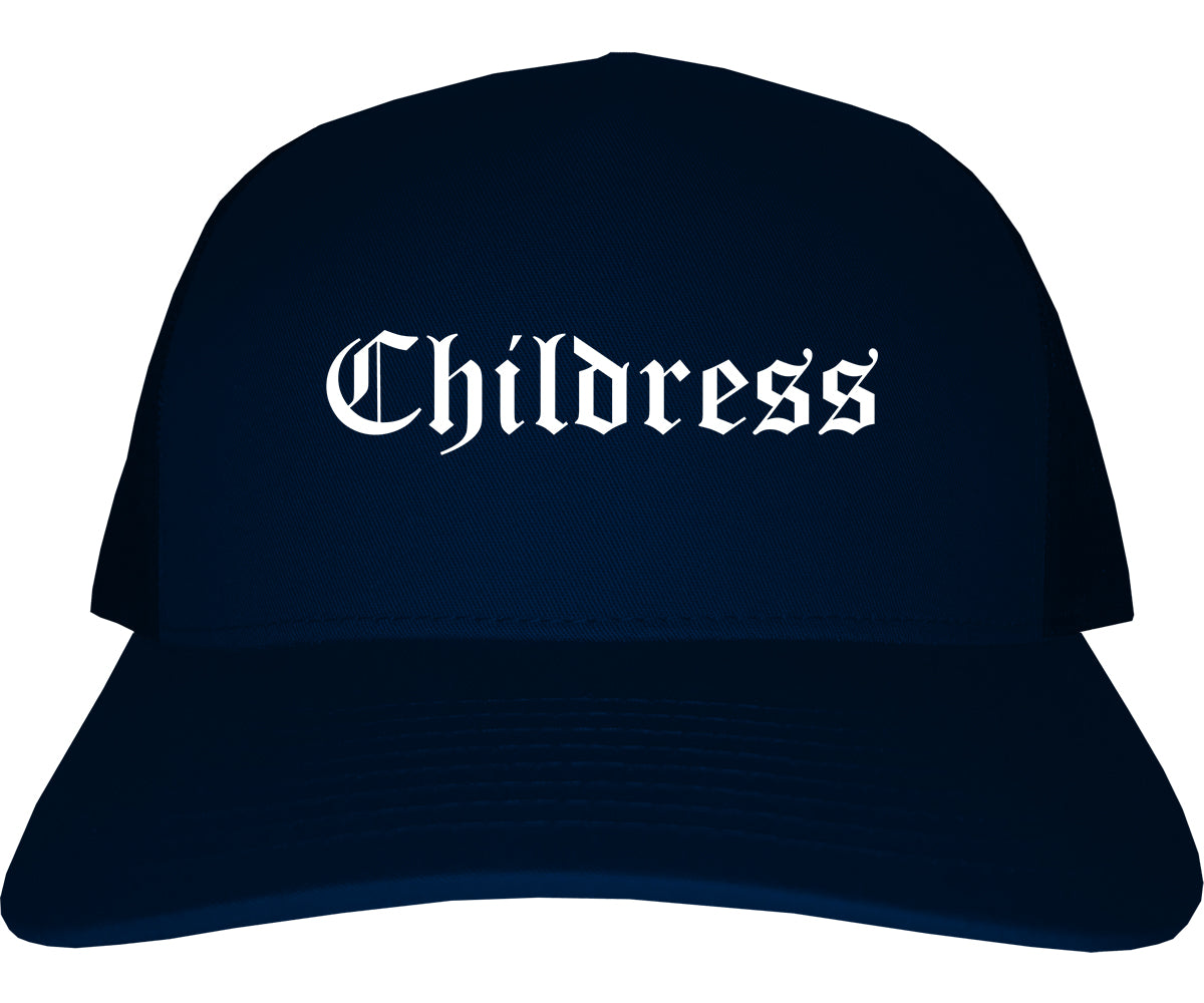 Childress Texas TX Old English Mens Trucker Hat Cap Navy Blue