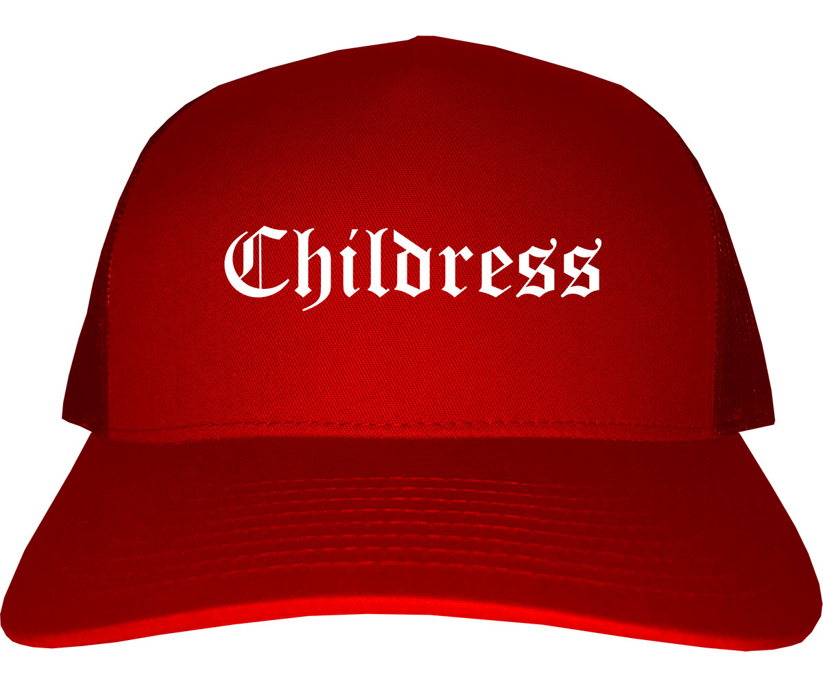 Childress Texas TX Old English Mens Trucker Hat Cap Red