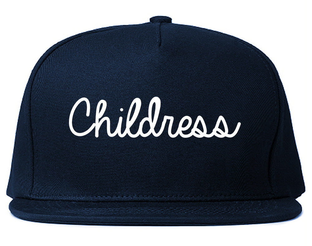 Childress Texas TX Script Mens Snapback Hat Navy Blue