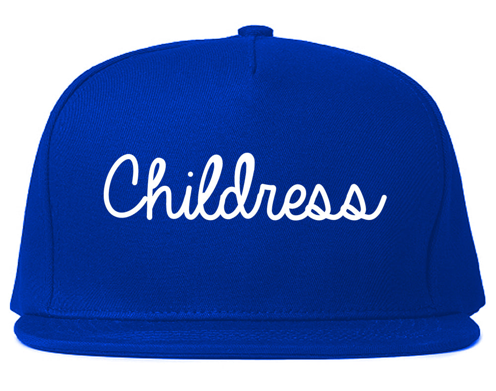 Childress Texas TX Script Mens Snapback Hat Royal Blue