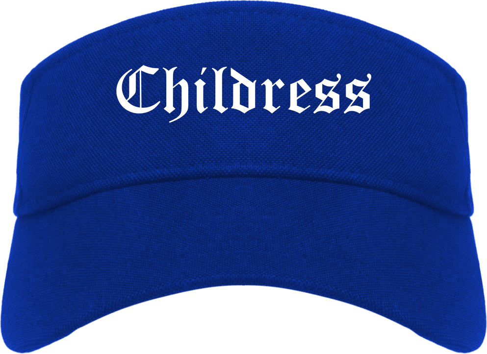 Childress Texas TX Old English Mens Visor Cap Hat Royal Blue
