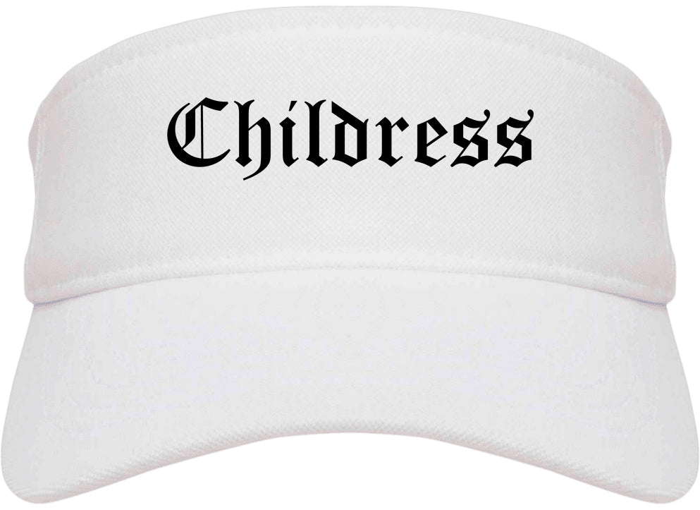 Childress Texas TX Old English Mens Visor Cap Hat White