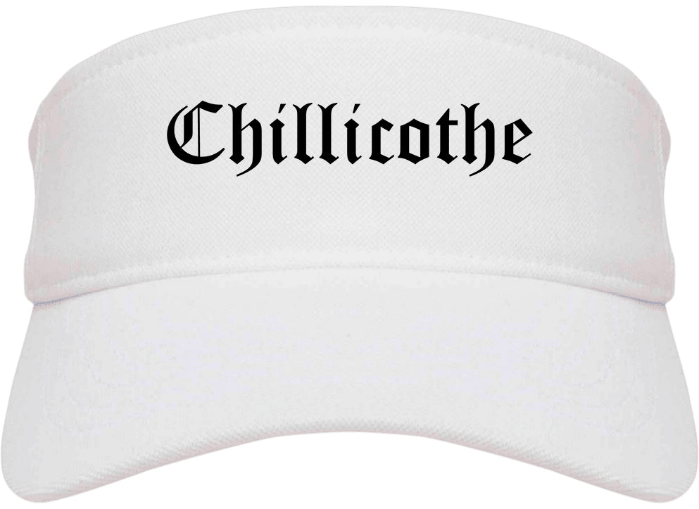 Chillicothe Missouri MO Old English Mens Visor Cap Hat White