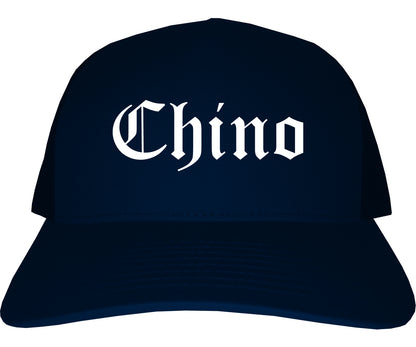 Chino California CA Old English Mens Trucker Hat Cap Navy Blue