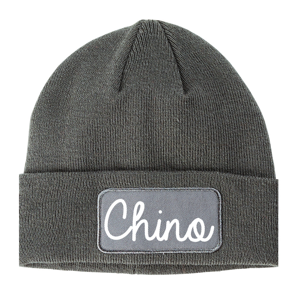 Chino California CA Script Mens Knit Beanie Hat Cap Grey