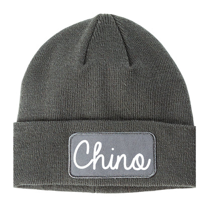 Chino California CA Script Mens Knit Beanie Hat Cap Grey