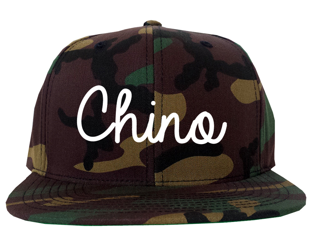 Chino California CA Script Mens Snapback Hat Army Camo