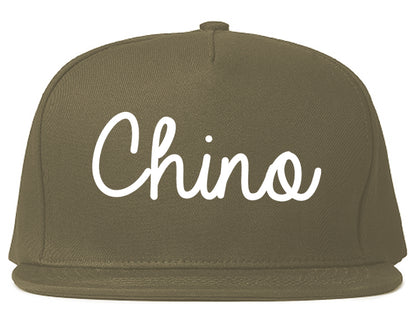 Chino California CA Script Mens Snapback Hat Grey