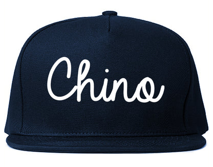 Chino California CA Script Mens Snapback Hat Navy Blue