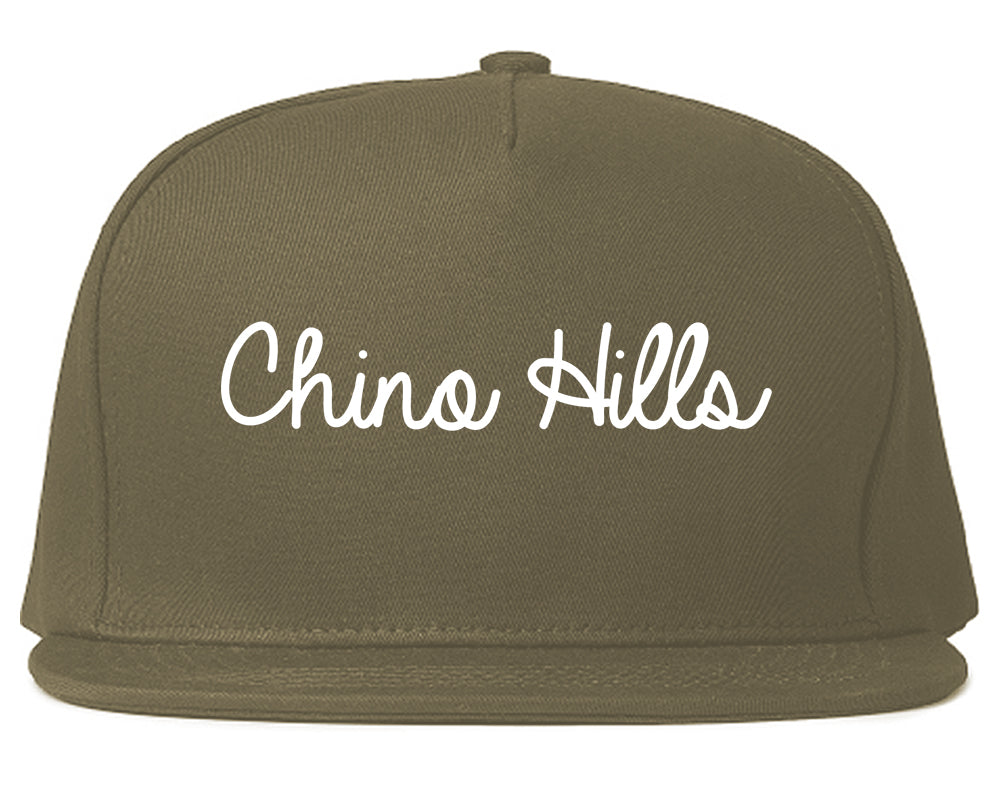 Chino Hills California CA Script Mens Snapback Hat Grey