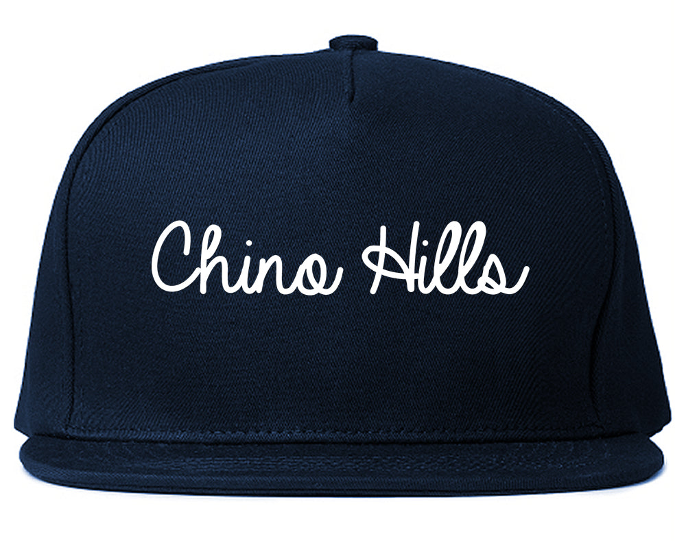 Chino Hills California CA Script Mens Snapback Hat Navy Blue