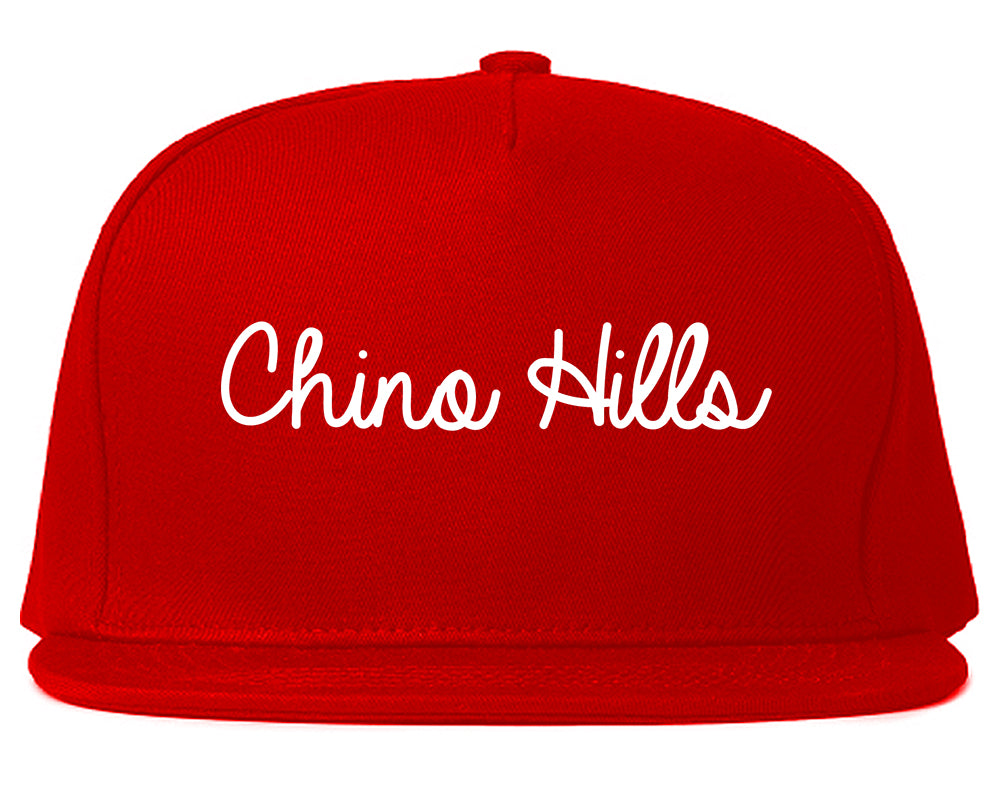 Chino Hills California CA Script Mens Snapback Hat Red