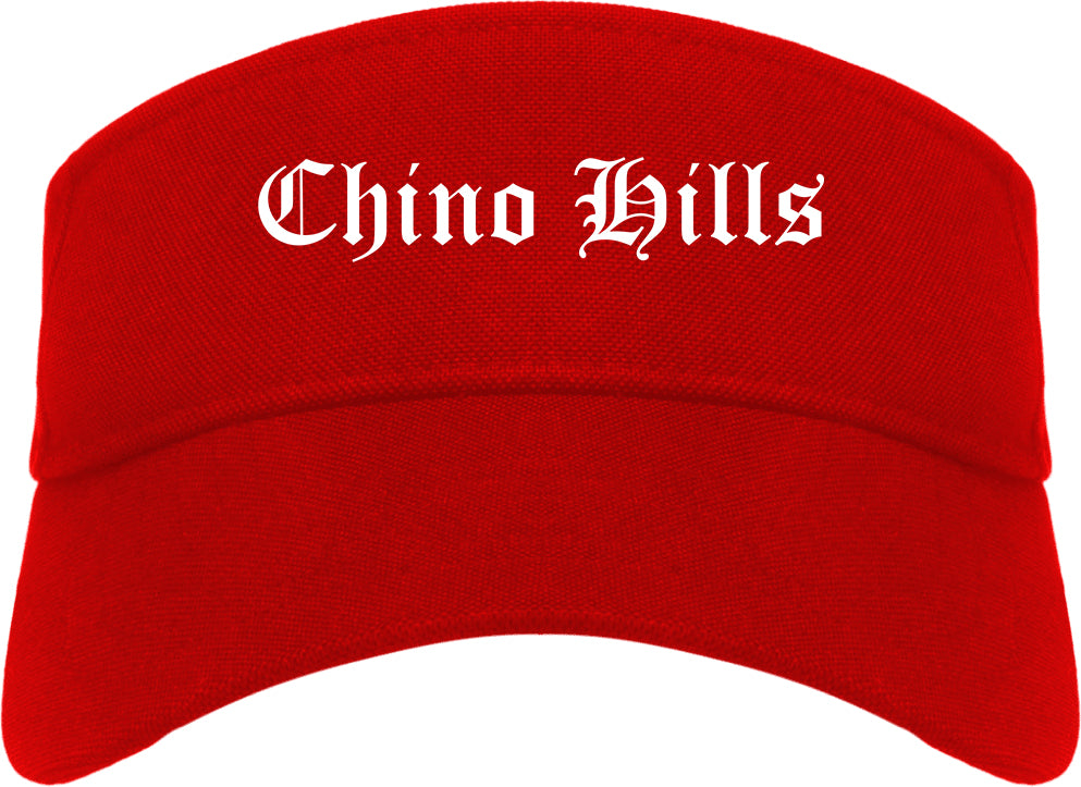 Chino Hills California CA Old English Mens Visor Cap Hat Red