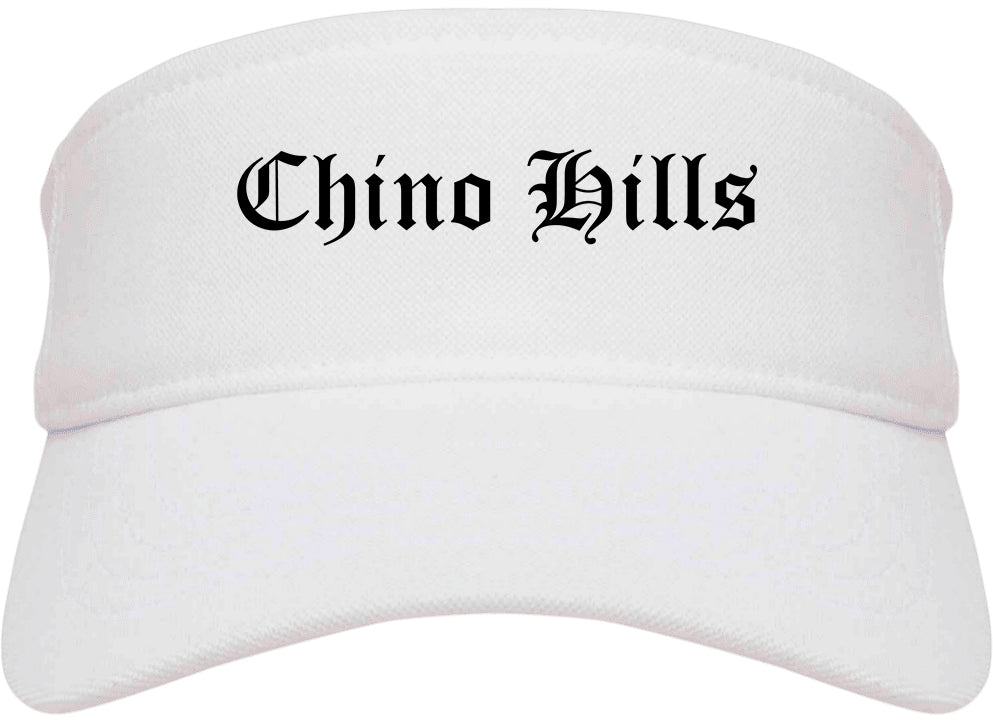 Chino Hills California CA Old English Mens Visor Cap Hat White
