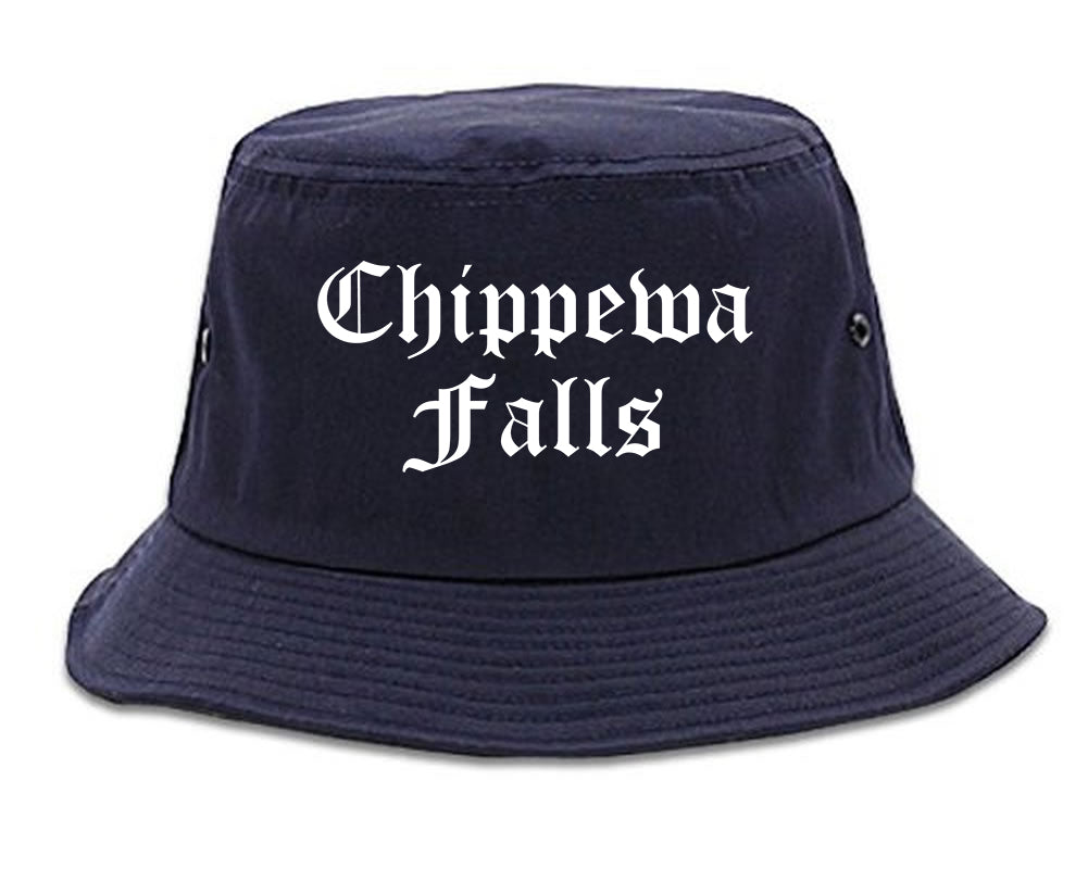 Chippewa Falls Wisconsin WI Old English Mens Bucket Hat Navy Blue