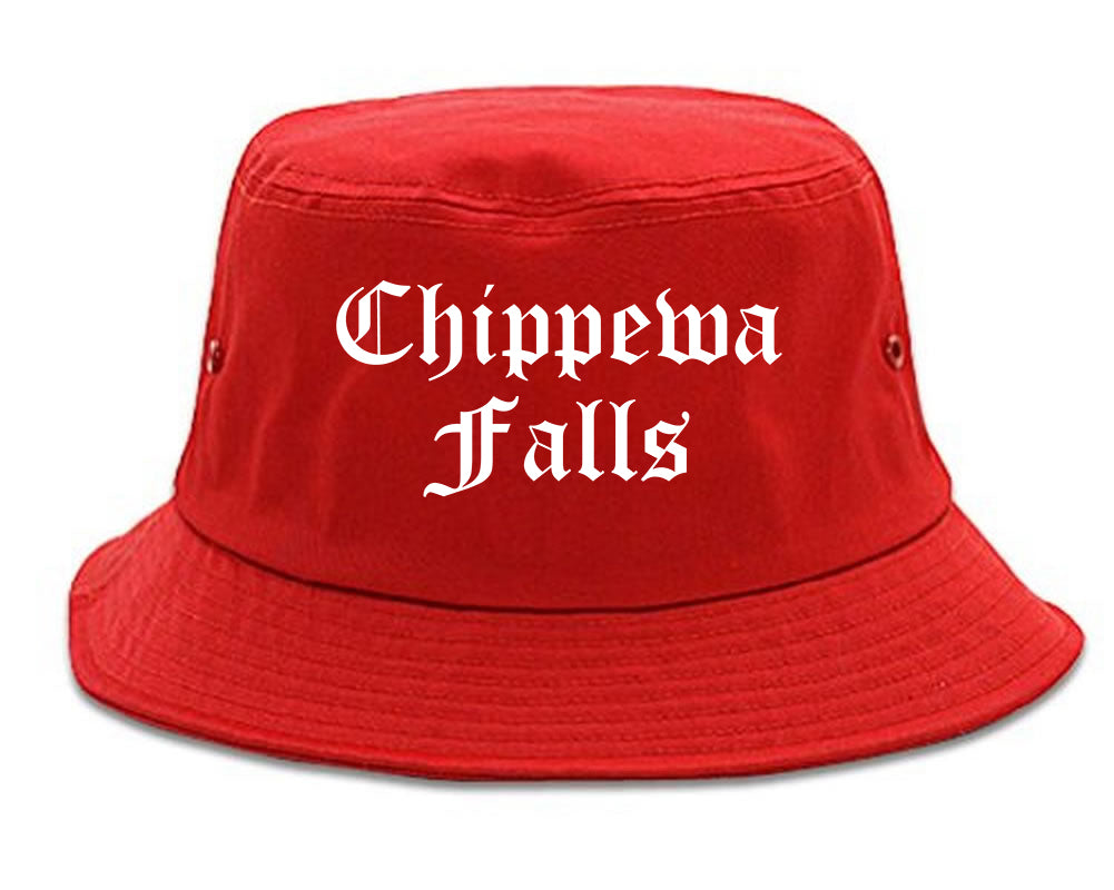 Chippewa Falls Wisconsin WI Old English Mens Bucket Hat Red