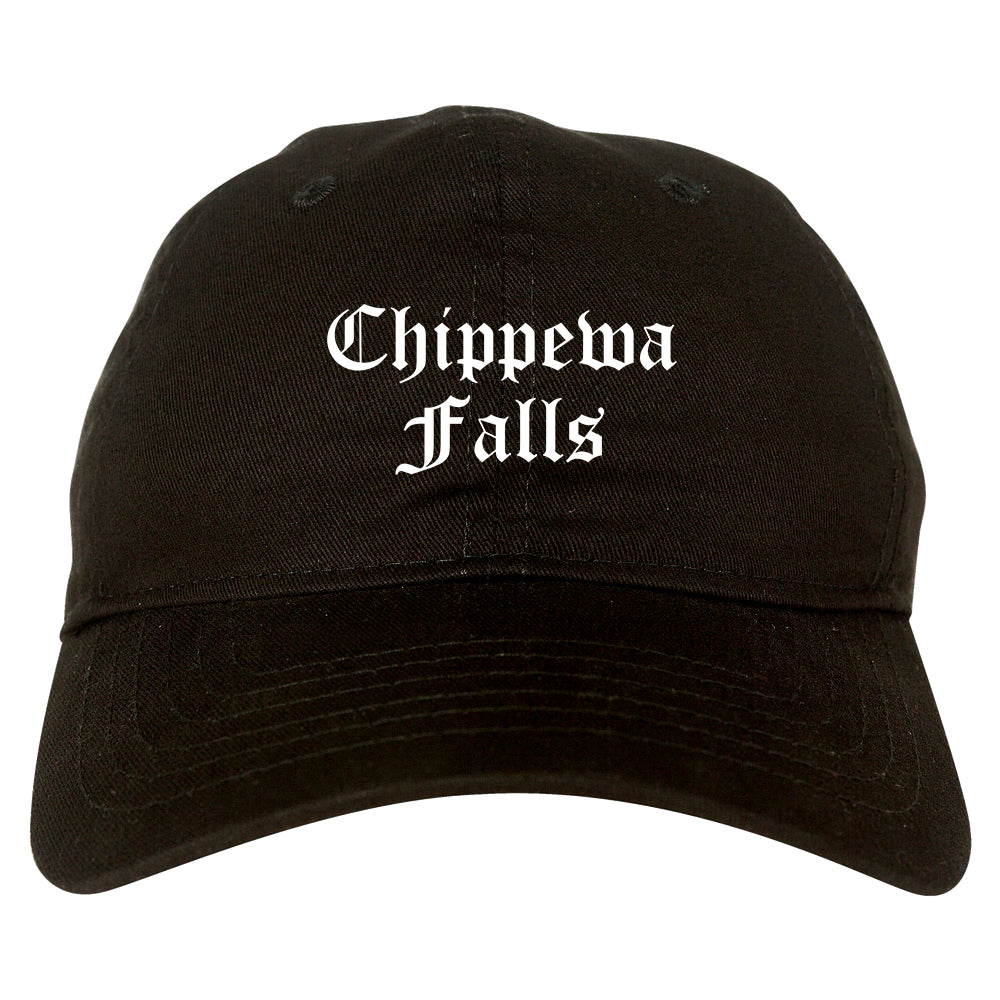 Chippewa Falls Wisconsin WI Old English Mens Dad Hat Baseball Cap Black