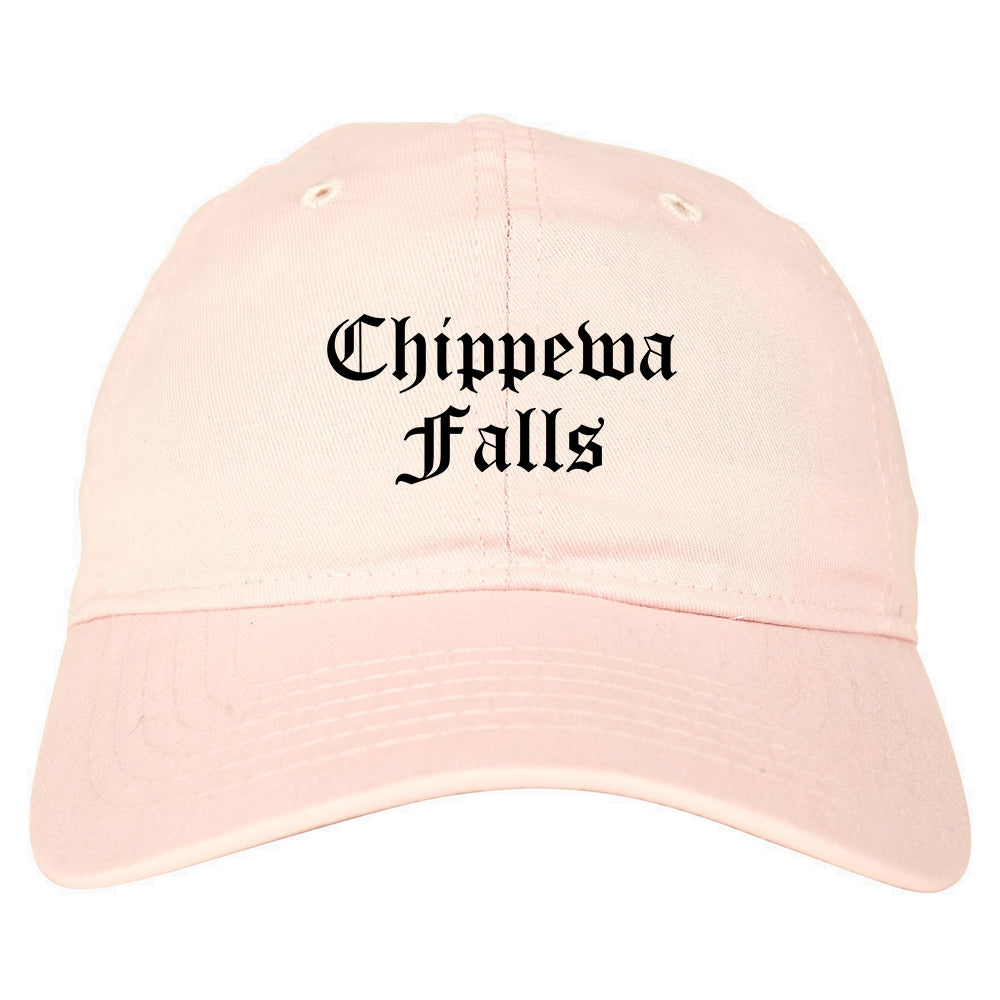 Chippewa Falls Wisconsin WI Old English Mens Dad Hat Baseball Cap Pink