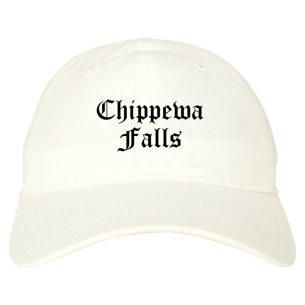 Chippewa Falls Wisconsin WI Old English Mens Dad Hat Baseball Cap White