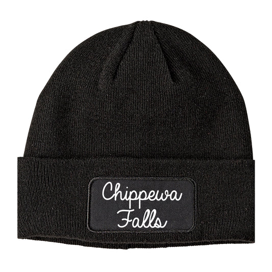 Chippewa Falls Wisconsin WI Script Mens Knit Beanie Hat Cap Black