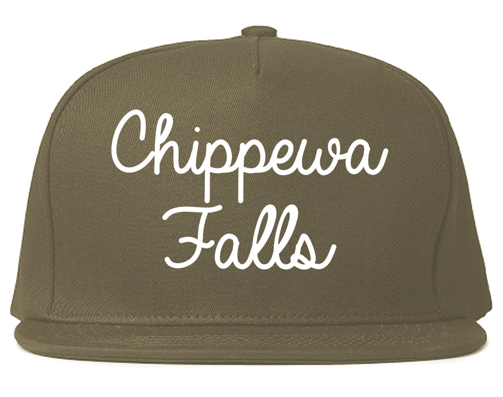 Chippewa Falls Wisconsin WI Script Mens Snapback Hat Grey