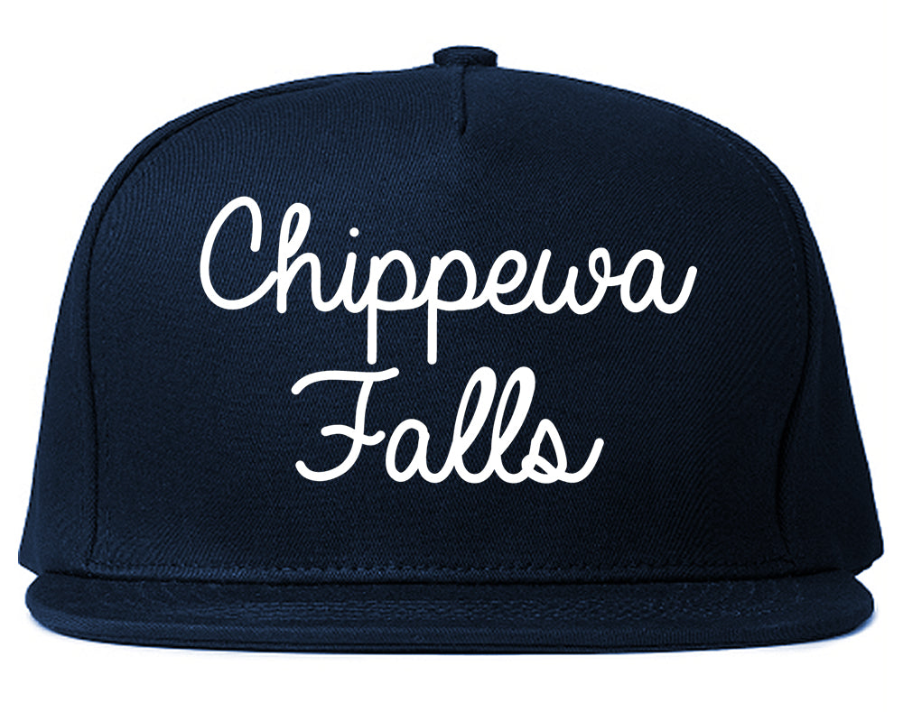 Chippewa Falls Wisconsin WI Script Mens Snapback Hat Navy Blue
