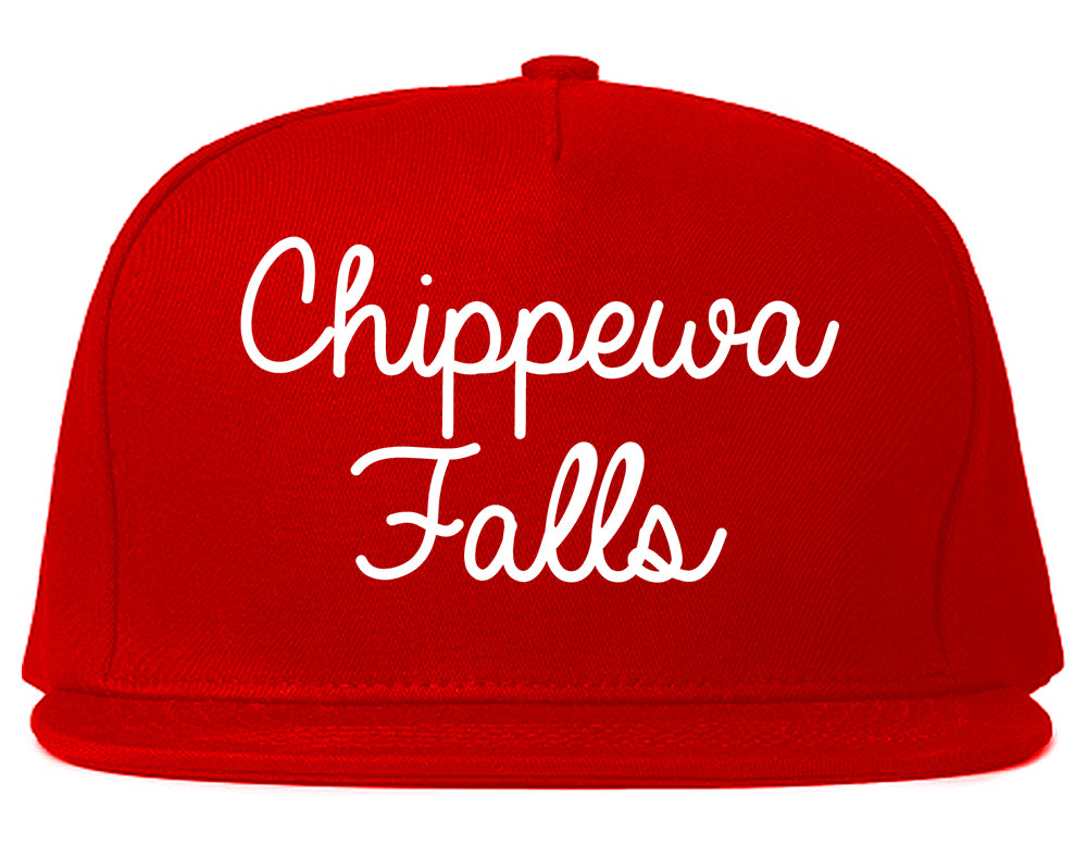 Chippewa Falls Wisconsin WI Script Mens Snapback Hat Red