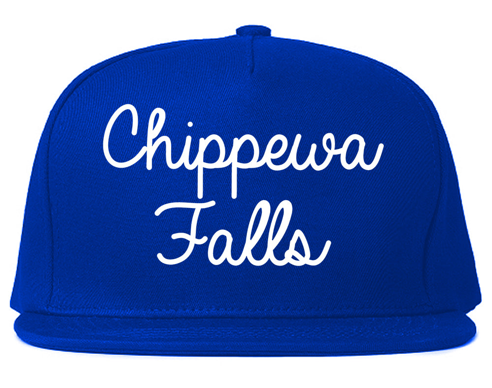Chippewa Falls Wisconsin WI Script Mens Snapback Hat Royal Blue