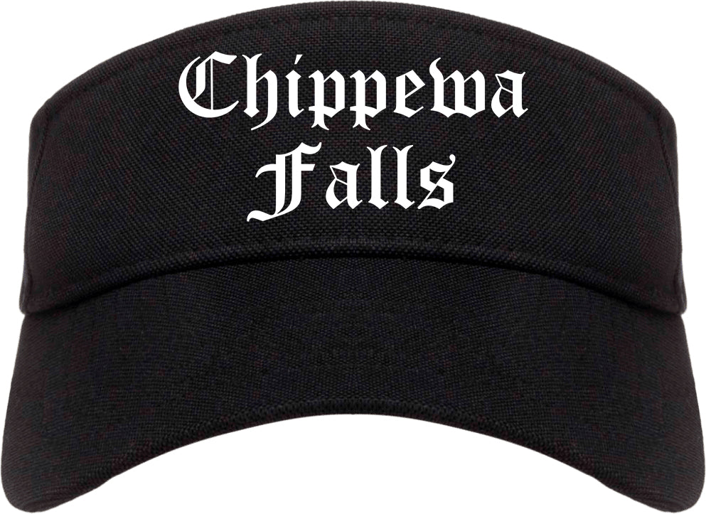 Chippewa Falls Wisconsin WI Old English Mens Visor Cap Hat Black