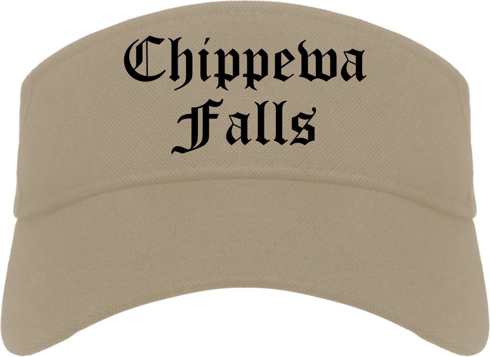 Chippewa Falls Wisconsin WI Old English Mens Visor Cap Hat Khaki