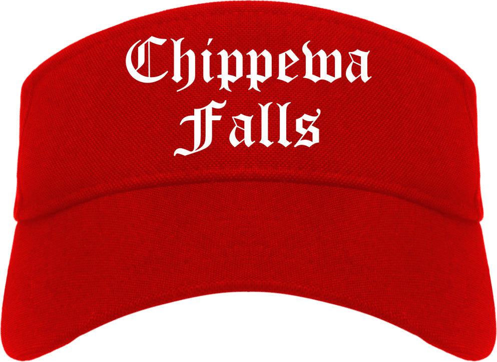 Chippewa Falls Wisconsin WI Old English Mens Visor Cap Hat Red
