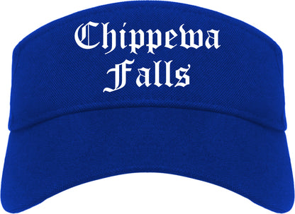 Chippewa Falls Wisconsin WI Old English Mens Visor Cap Hat Royal Blue
