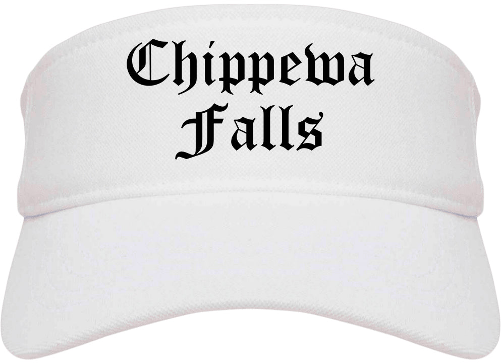 Chippewa Falls Wisconsin WI Old English Mens Visor Cap Hat White