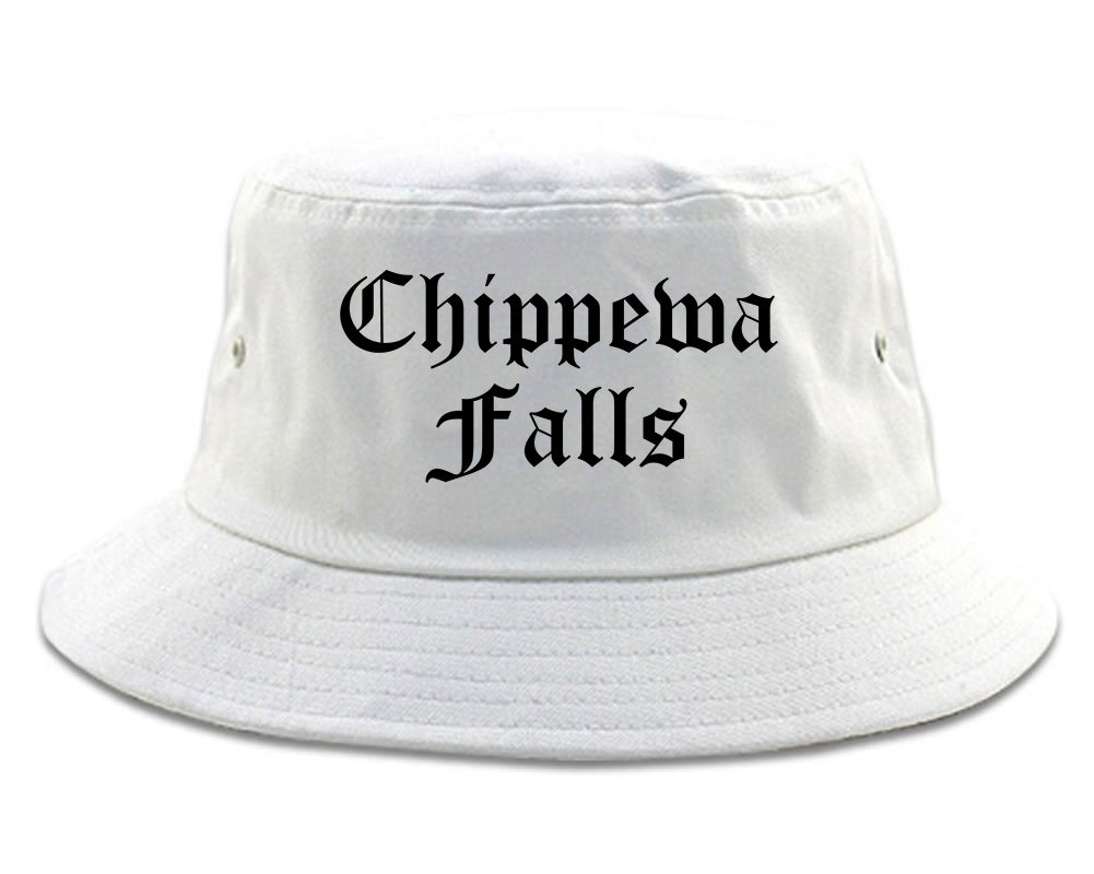 Chippewa Falls Wisconsin WI Old English Mens Bucket Hat White