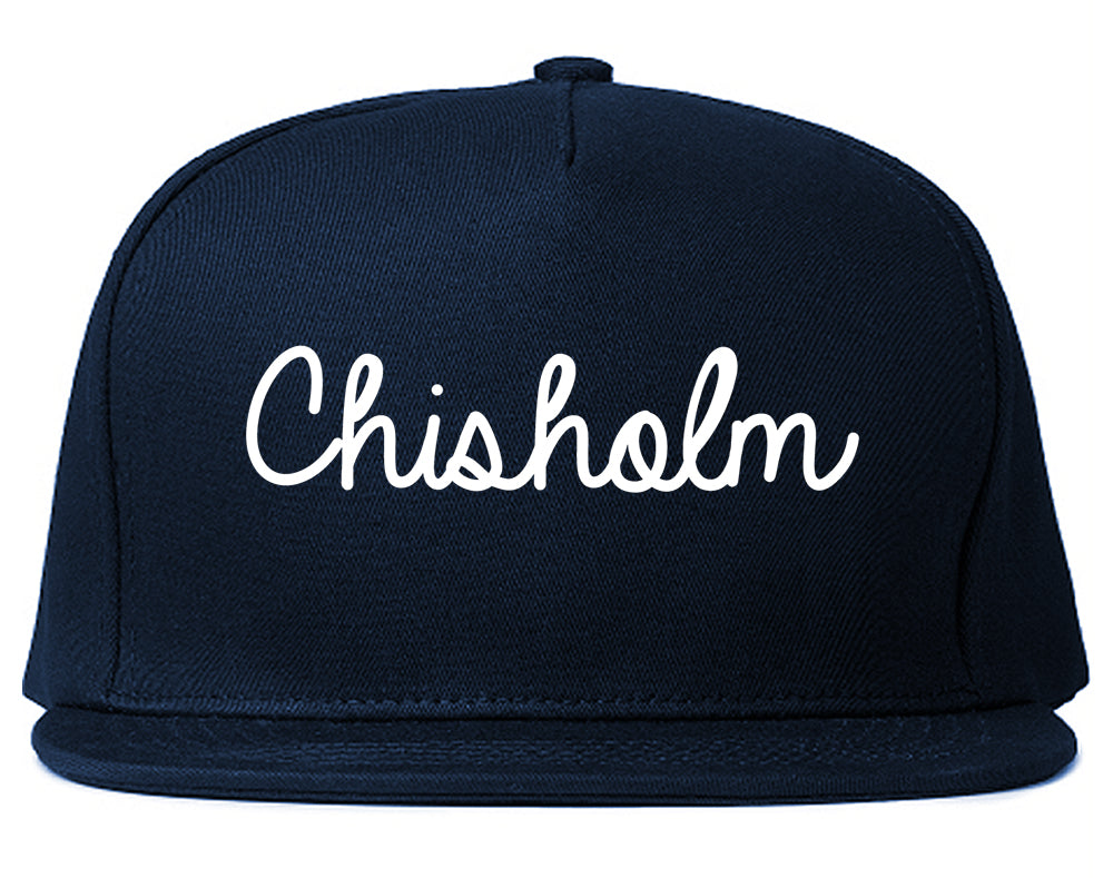 Chisholm Minnesota MN Script Mens Snapback Hat Navy Blue
