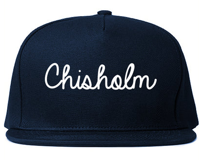 Chisholm Minnesota MN Script Mens Snapback Hat Navy Blue