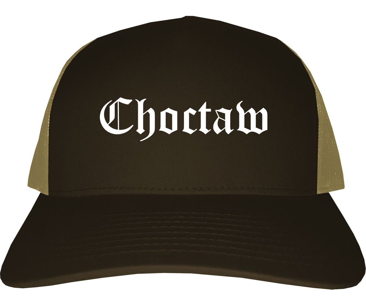 Choctaw Oklahoma OK Old English Mens Trucker Hat Cap Brown